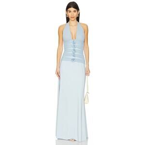 Maygel Coronel Villadiego Dress Artic Blue Elegant Floral Applique NWOT OS $690